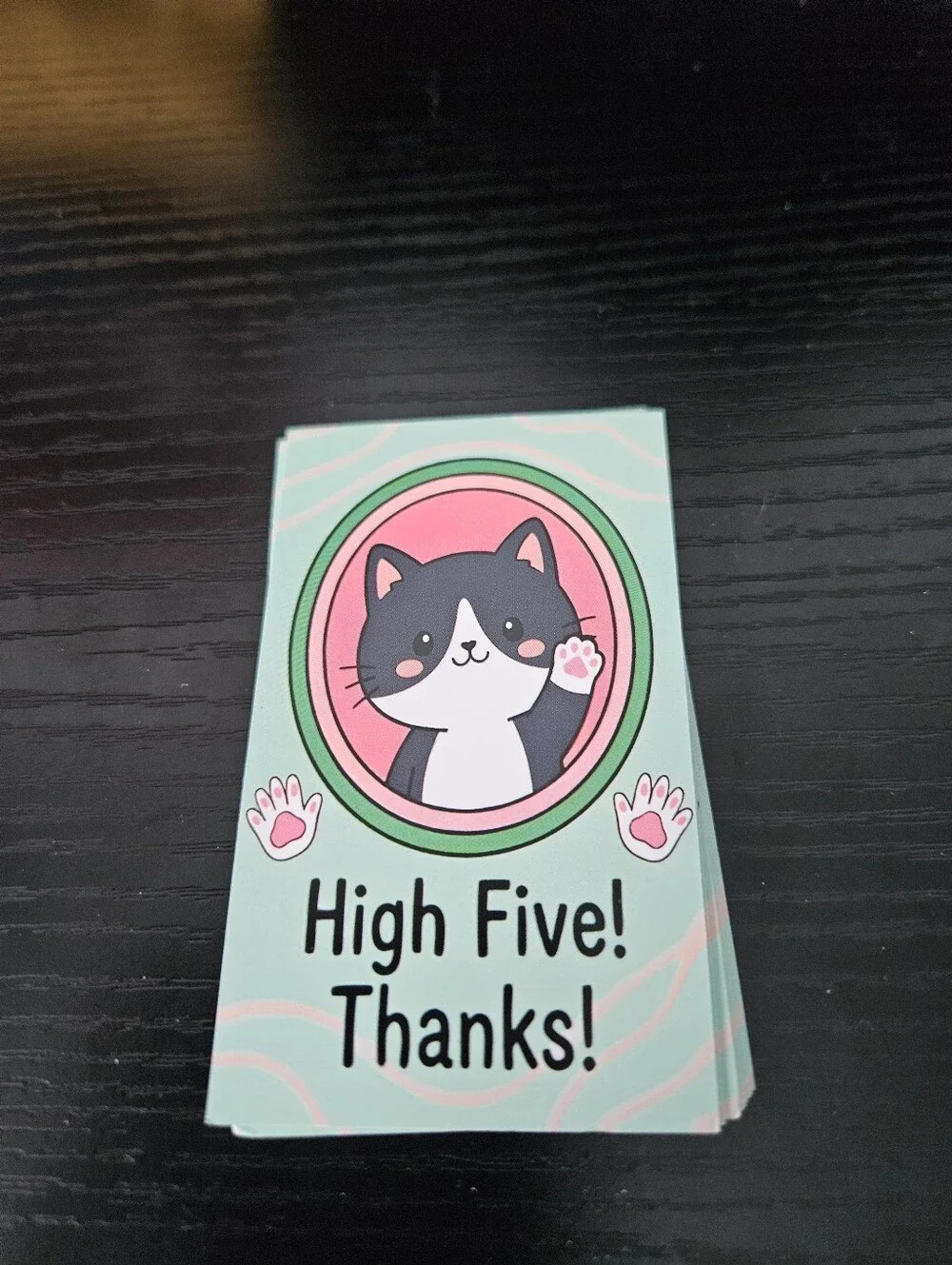 Cute Cat High Five Note Cards - Mint Pink